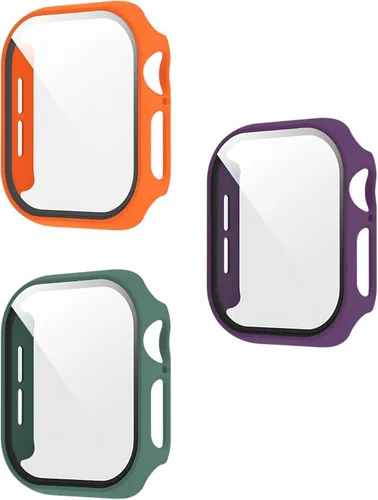 Vista 21 de Paquete de 3 fundas multicolor con protector de pantalla de vidrio templado para Apple Watch SE (Gen 1/2/3) Series 6/5/4 de 1.575 pulgadas, negro +