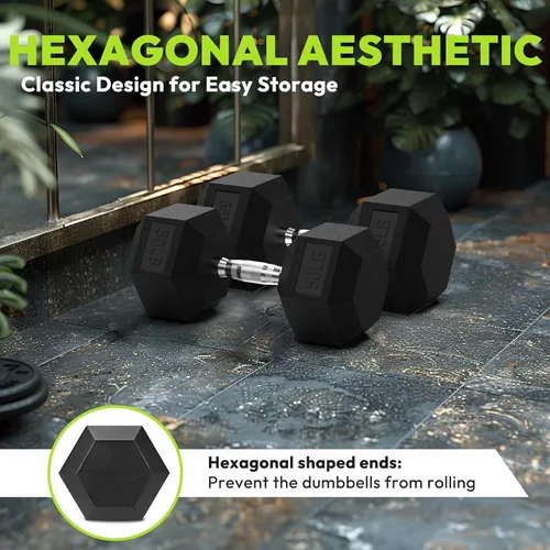 Vista 5 de HANDBODE Juego de mancuernas hexagonales de 40 a 575 libras, mancuernas de ejercicio y fitness con revestimiento de goma, peso de mano