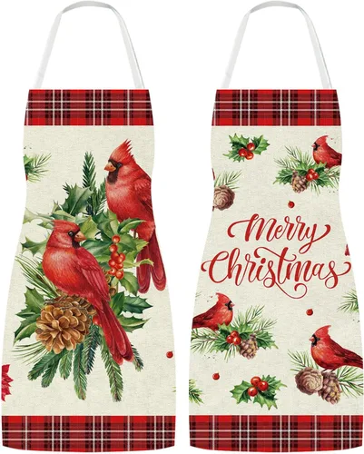 Set of 2 Holiday Aprons Adjustable Kitchen Cooking Washable Aprons for Dinner Baking Grilling Party Supplies, 21.7 x 26.8 In