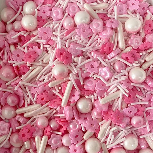 Vista 3 de Gránulos comestibles de flores de cerezo para decoración de tartas, dulces rosados y blancos, de hecho, perfectos para decoración de pasteles