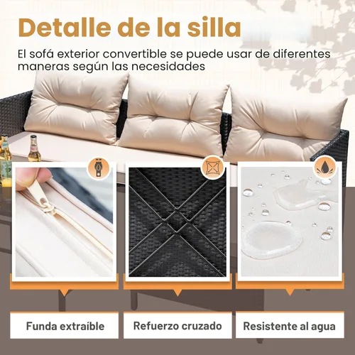 Vista 2 de Devoko - Juego de muebles de patio al aire libre, 3 piezas de sofá seccional de ratán impermeable para todo tipo de clima, sofá en forma de L