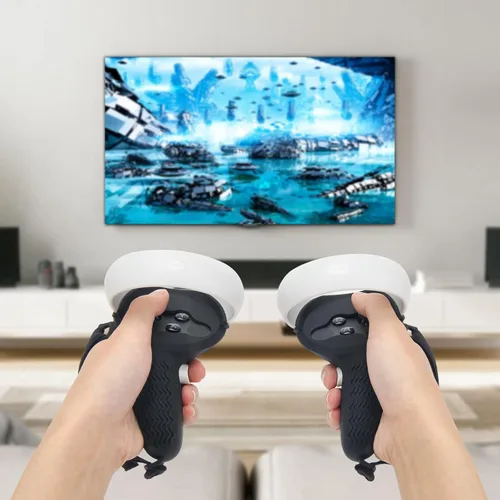 Vista 6 de Controller Grips Cover for OculusMeta Quest 2, Pletpet Anti-Throw VR Handle Cover with Adjustable Straps for Oculus Quest 2 Accessories Black