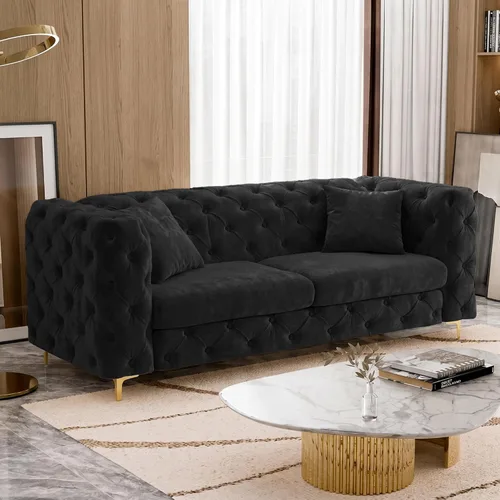 Vista 12 de DAMAIFROM - Sofá de 190 cm de Terciopelo con Botones Tuflados, Sofá Chesterfield de Estilo Moderno de Media Siglo con Altos Respaldo y Patas