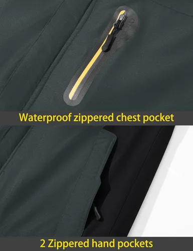 Vista 6 de TACVASEN Chaquetas de esquí para hombre, impermeables, resistentes al viento, senderismo, snowboard, forro polar con capucha