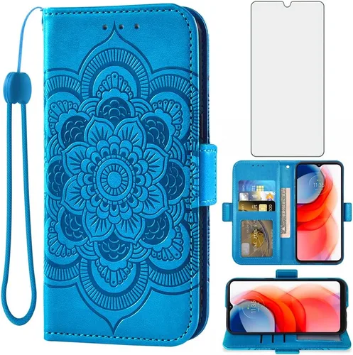 Asuwish Funda tipo cartera compatible con Moto G Play 2021 y protector de pantalla de vidrio templado, portatarjetas, accesorios celulares, fundas