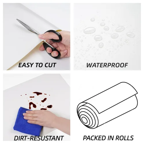 Vista 6 de Decotalk Azulejo de suelo blanco impermeable para cocina, tablones de vinilo extraíbles para piso, azulejos de vinilo blanco para despegar y pegar