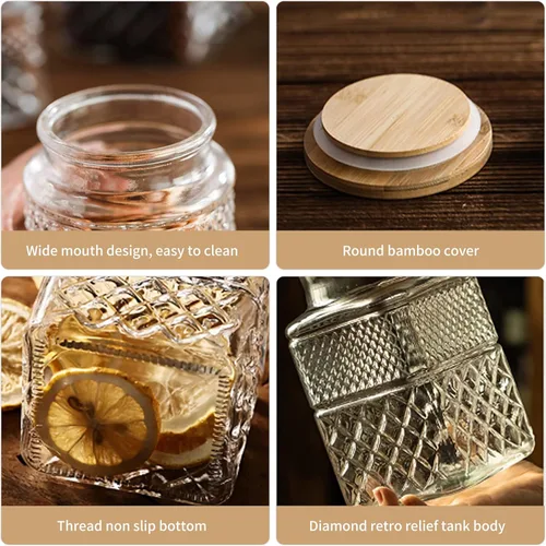 Vista 3 de BETSYHWD 60 FL OZ Large Glass Storage Jar,Kitchen Containers Cereal Canisters Decorative Jar Glass Food Airtight Jar With Bamboo Lids for Candy