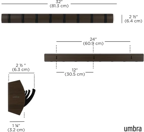 Vista 3 de Umbra Perchero de Pared Abatible Flip con 8 Ganchos – Almacenamiento Moderno que Ahorra Espacio para Sombreros, Chaquetas, Bolsas, Entrada