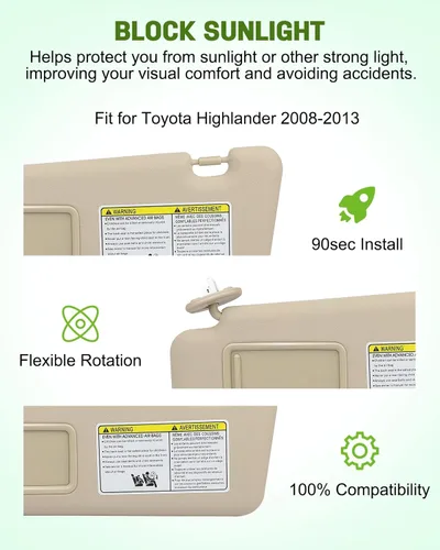 Vista 2 de SCITOO Conjunto de viseras solares para los lados izquierdo y derecho para Toyota Highlander 2008-2013 con techo corredizo (beige)