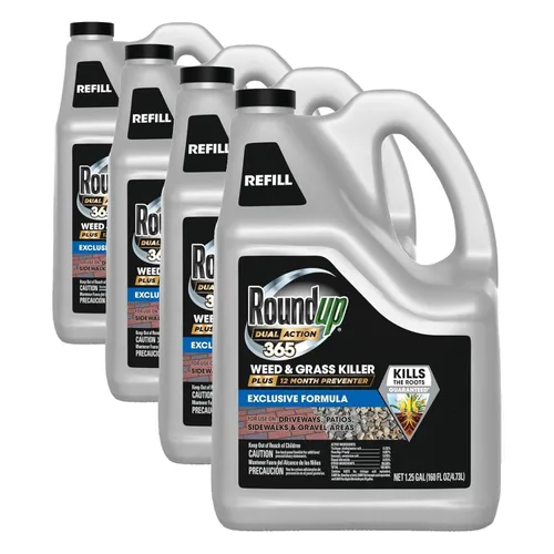 Roundup Dual Action 365 Weed & Grass Killer Plus 12 Month Preventer Refill, Kills & Prevents for up to 1 Year, 1.25 gal. (Pack of 4)
