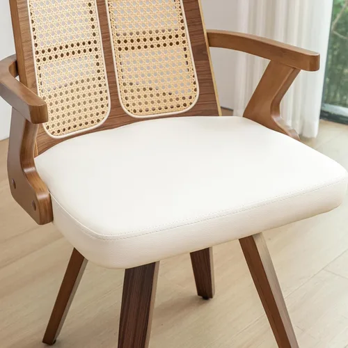 Vista 8 de Sillas de comedor de nogal – Sillas de comedor giratorias de ratán con marco de madera curvada con respaldo ergonómico de bastón, brazos curvos