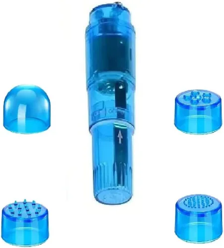 Vista 2 de Pequeño mini masajeador portátil para cara, cuello, cabeza, masaje de espalda con 4 cabezas (1 unidad, azul)