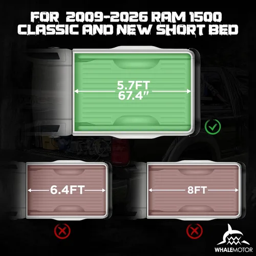 Vista 2 de Cubierta plegable rígida para caja de camioneta compatible con Dodge Ram 1500 Classic y nueva (2009-2025) caja corta de 5.7 pies sin Rambox