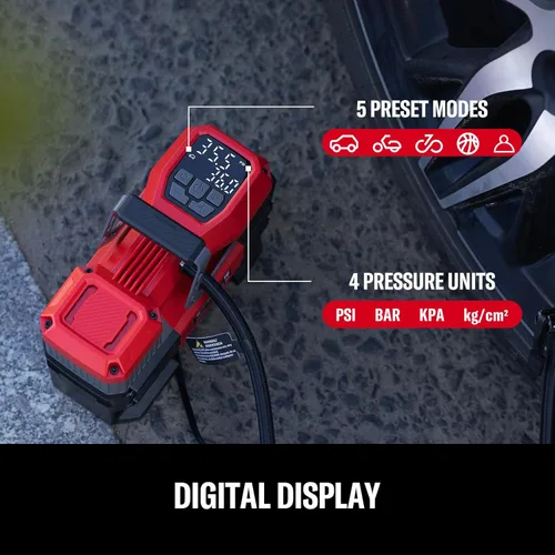 Vista 3 de CRAFTSMAN Inflador de neumáticos portátil de 12 V, bomba compresora de aire digital con manómetro y luz LED, apagado automático de 150 PSI, bomba