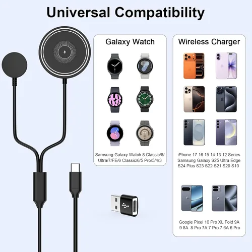 Vista 7 de Cargador inalámbrico para Samsung, 2 en 1 para teléfono Samsung Galaxy de carga rápida y cargador de reloj magnético inalámbrico para Galaxy S26 S25