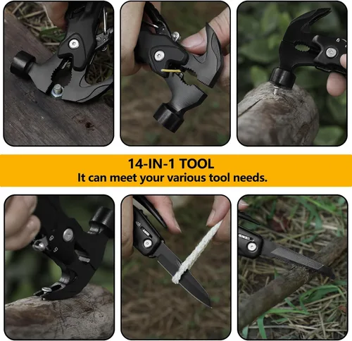 Vista 5 de martillo multiherramienta 14 en 1 multiherramienta para hombres camping multiherramientas al aire libre llave martillo alicates 5.4 "EDC