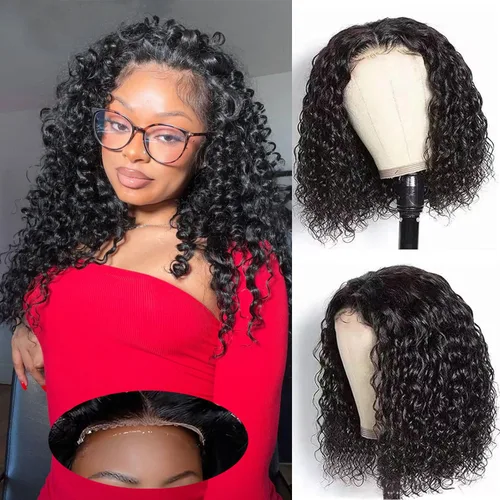 Vista 15 de Pelucas de cabello humano rizado sin pegamento, precortadas, peluca de cabello humano rizado BOB de 5 x 5, cierre de encaje HD, pelucas de ondas