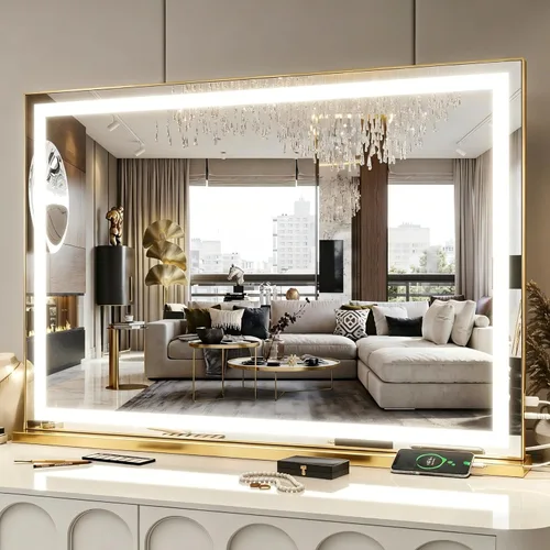 Vista 15 de FENNIO Espejo de tocador con luces – Espejo de maquillaje con luz LED de 15"x12.6", espejo de maquillaje grande con luces, pantalla táctil