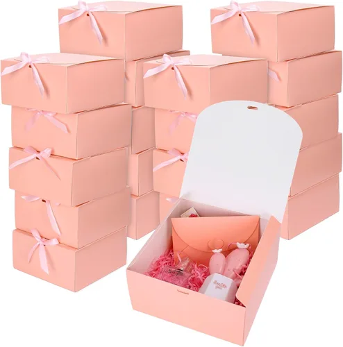 Vista 11 de JarThenaAMCS 20 cajas de regalo negras con cintas de tapas, 8 x 8 x 4 pulgadas, caja de propuesta de dama de honor con 100 puntos de pegamento