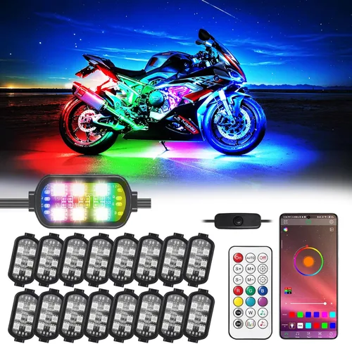 Vista 10 de 12 piezas de luces LED RGB para motocicleta para Harley Davidson Kawasaki Suzuki Yamaha Golf Cart, kit de luces subterráneas multicolor