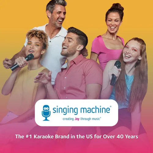 Vista 6 de Singing Machine Máquina de karaoke portátil para niños, mochila de juguete de peluche con micrófono, The Sing Along Crew, Uni Queen (blanco y rosa)