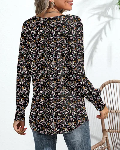 Vista 2 de Ficerd Blusa plisada de manga corta abombada para mujer, cuello redondo, elegante, casual, holgada, para primavera y verano