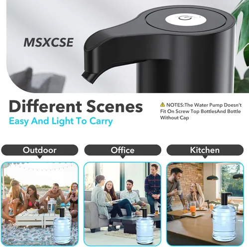 Vista 4 de Dispensador automático de agua portátil de 5 galones, bomba eléctrica universal para botella de agua, recargable por USB, con 2 siliconas