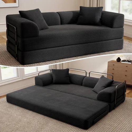 Vista 17 de Sofá cama convertible Cloud sin huesos, sofá de piso de 177,8 cm, 4 en 1, plegable, acomodado, sofá de 2 plazas, sofá cama de espuma de alta