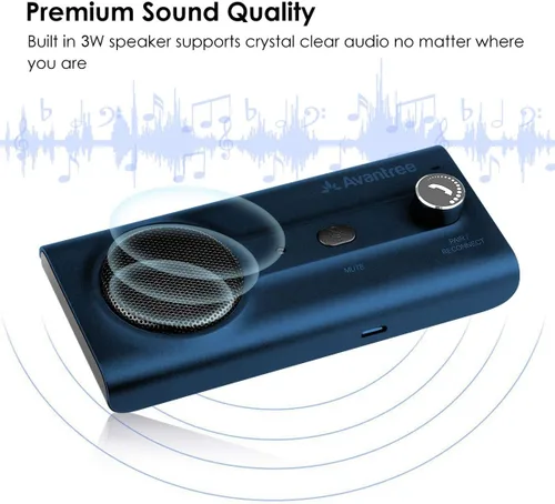 Vista 4 de Avantree CK11 Bluetooth 5.0 Kit de teléfono celular manos libres, altavoz fuerte de 3 W, asistente Siri, encendido automático de movimiento, perilla