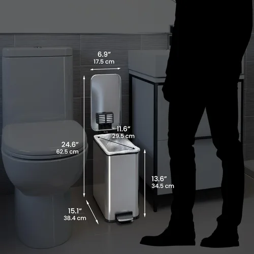 Vista 7 de iTouchless SoftStep - Cubo de basura delgado de 3 galones con filtro de olor y cubo interior extraíble, pedal de 11 litros, cubo de basura pequeño