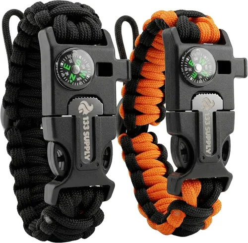 Paracord Pulsera con Brújula Senderismo Supervivencia Emergencia Silbato Encendedor Kit Equipo de Camping Esenciales de Senderismo Pesca Caza
