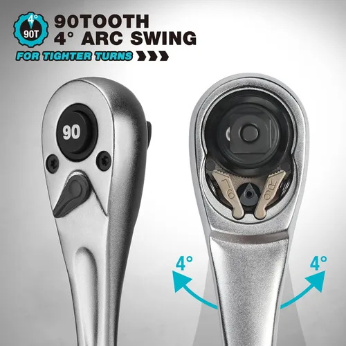 Vista 3 de DURATECH Mango de trinquete de 1/2, llave de enchufe de 90 dientes, llave de trinquete reversible, liberación rápida