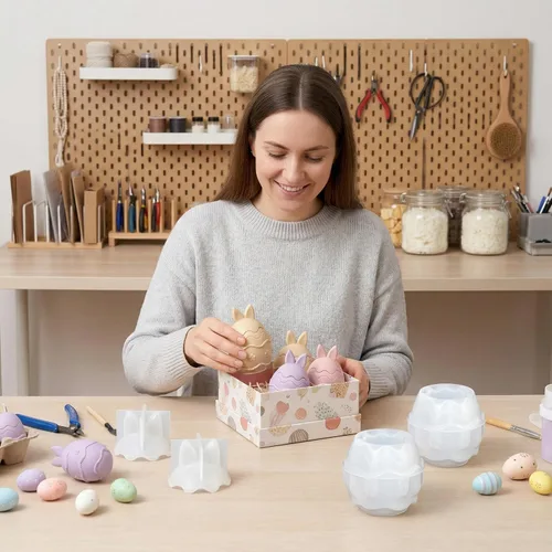 Vista 3 de Easter Bunny Egg Candle Jar Silicone Mold, 3D Rabbit Egg Resin Mold for DIY Candle Vessel, Storage Cup, Desktop Decor & Easter Craft Making