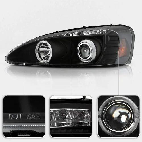 Vista 4 de AKKON - Para faros delanteros Pontiac Grand Prix 2004-2008 con doble anillo LED negro - Juego de pares