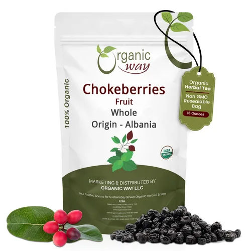 Organic Way Chokeberries Fruit/Aronia Berry Whole (Aronia melanocarpa) - Cosecha silvestre europea | Certificado orgánico y Kosher | Sin OMG y sin