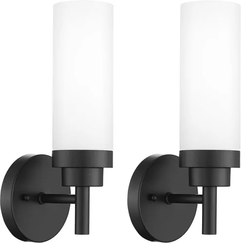 Vista 8 de Emak Lámparas de baño negras de 22 pulgadas sobre espejo, lámpara de tocador de baño de 2 luces con pantalla de vidrio transparente, paquete de 2