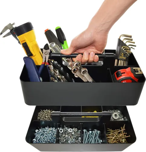 Paquete de 2 – 8 divisores portátiles de plástico duradero para herramientas y suministros de limpieza con asa, fabricado en Estados Unidos (negro)