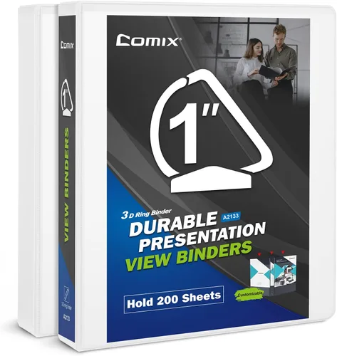 Vista 11 de Comix Carpeta estándar resistente de 3 anillos, carpetas de anillos en D de 1 pulgada, capacidad para 225 hojas de papel tamaño carta Negro