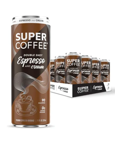 SUPER COFFEE Espresso, café helado keto (0 g de azúcar añadido, 90 calorías) [Espresso y crema] 11 onzas líquidas, 12 unidades | Café inteligente