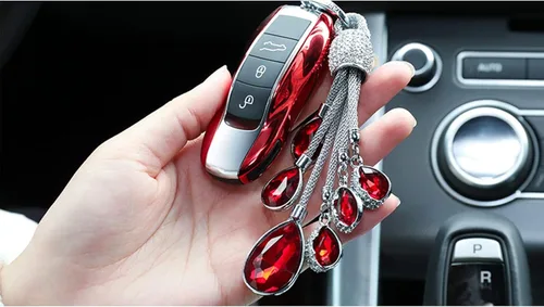 Vista 7 de Xotic Tech - Llavero de aleación de cristal con forma de lágrima, rojo intenso, brillante, con diamantes