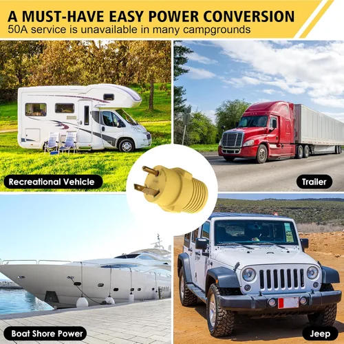 Vista 6 de Adaptador RV de 50 amperios a 30 amperios PVC 30 Amp macho (TT-30P) a 50 Amp hembra (14-50R) TT-30P a salida 14-50R