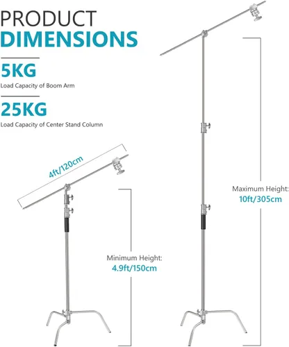 Vista 4 de Neewer Soporte de luz ajustable en C de 10 pies/9.8 ft con brazo de pluma de extensión de 4 pies/3.9 ft, cabezal de agarre de 2 piezas y bolsa