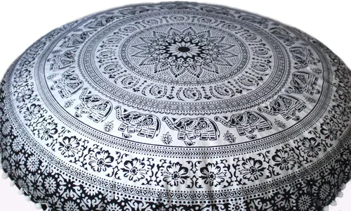 Vista 27 de CRAFT KALA Funda de cojín redonda grande de 32 pulgadas para el suelo bohemio, funda de puf boho, funda de cojín de mandala para meditación, cojines