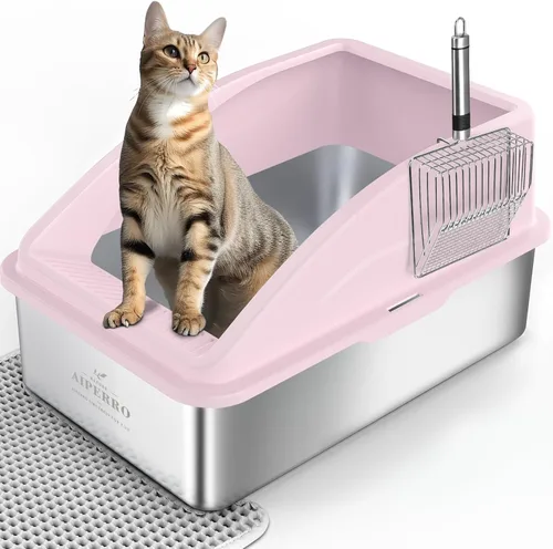 AIPERRO Stainless Steel Litter Box | XL Enclosed Cat Litter Box with Lid for Big Cats | High Sided, Anti-Urine Leakage | Non-Stick Bottom & Includes