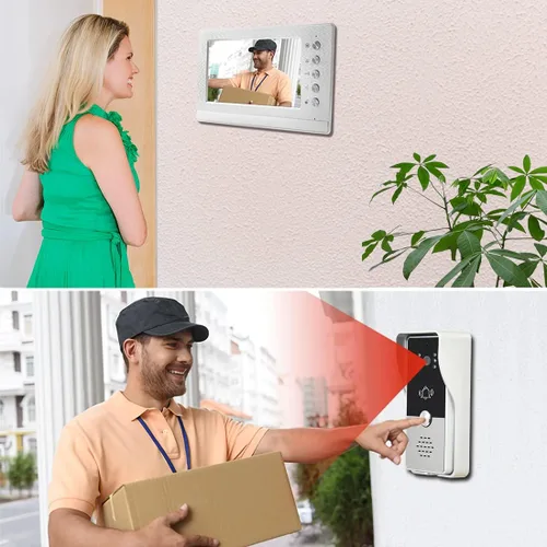 Vista 11 de Sistema de intercomunicación de timbre de video, kit de teléfono de puerta de video de 7 pulgadas, sistema de entrada de video con cable, cámara