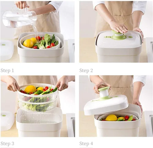 Vista 4 de Ensalada manual spinner 7 litros, cesta para deshidratar verduras Lavadora de verduras de cocina con botón de parada rápida - para eliminar