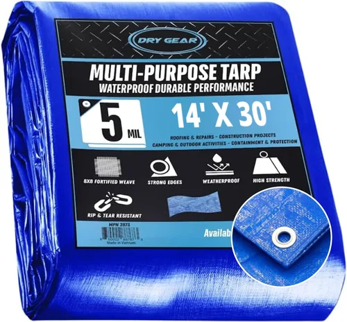 Vista 16 de 6x8 Lona impermeable azul – Lona resistente de 5 MIL de grosor para exteriores - Protección multiusos para acampar, tienda de campaña, techo, patio