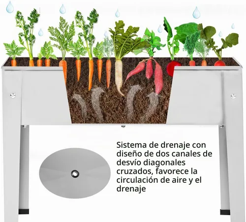 Vista 2 de Cama de jardín elevada, maceta elevada de jardín con patas, maceta de jardín galvanizada para hierbas y verduras (24 pulgadas, gris)