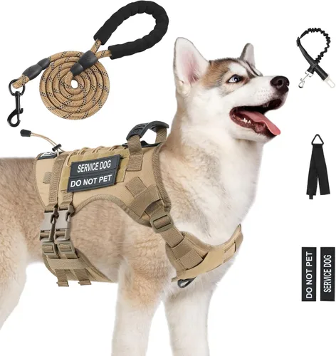 Vista 11 de Arnés táctico sin tirones para perros pequeños, juego de arnés y correa para perro, arnés ajustable de servicio militar con asa para perros medianos