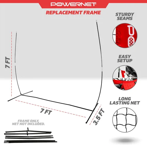 Vista 3 de PowerNet 7x7 FT Baseball & Softball Net Replacement Parts, Replace 7x7 FT Frame, Net Only or Carry Bag, Metal Frame and Fiberglass Poles, Durable